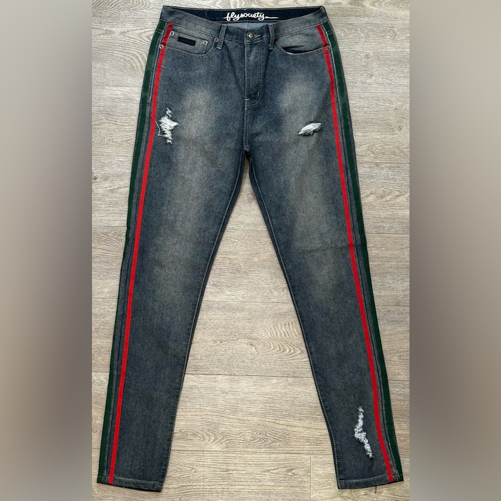 Gucci style light washed straight leg jeans